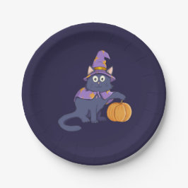 Halloween Wizard Cat mit Pumpkin Pappteller