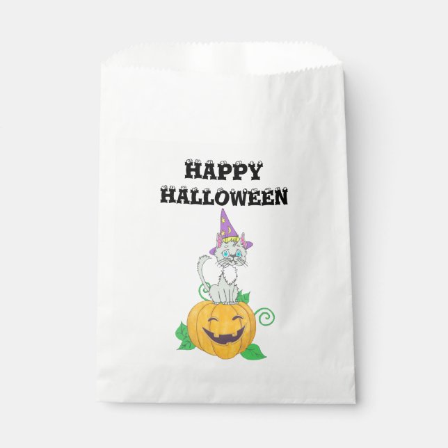 Halloween Wizard Cat on Pumpkin Geschenktütchen (Vorderseite)