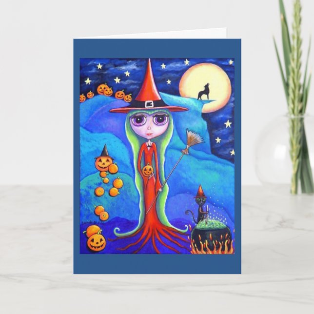 Halloween Wolf Black Cat Cauldron Pumpkins Karte (Vorderseite)