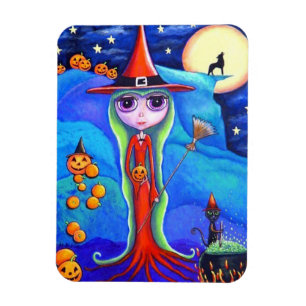 Halloween Wolf Hexe Black Cat Cauldron Pumpkins Magnet