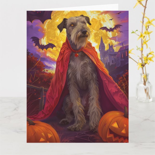 Halloween Wolfhound Vampire Pumpkins Beängstigend Karte (Gelbe Blume)