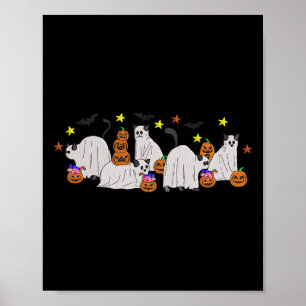 Halloween Women Cat Ghost Stickerei Effekt Design Poster