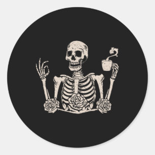 Halloween Women Men Funny Skeleton Drink Kaffee Runder Aufkleber