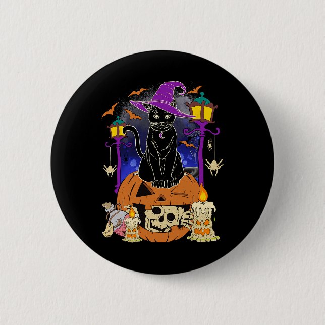 Halloween Women Men Kids Halloween Black Cat Pump Button (Vorderseite)