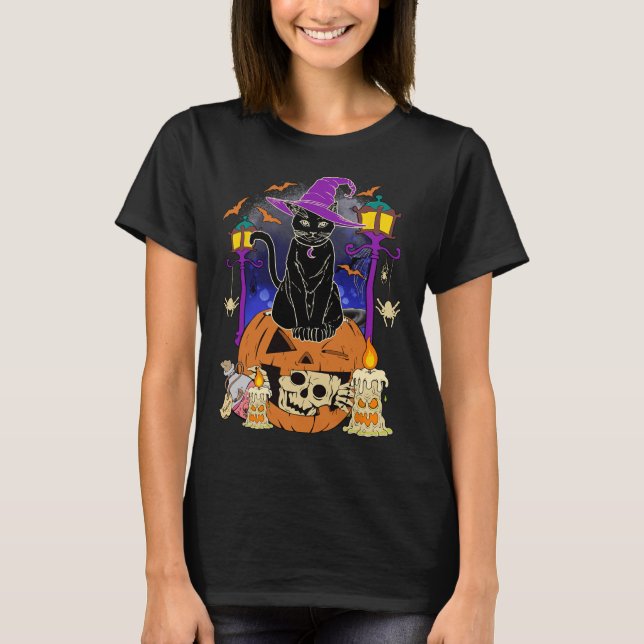 Halloween Women Men Kids Halloween Black Cat Pump T-Shirt (Vorderseite)