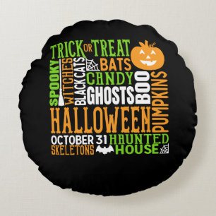 Halloween Word Jumble Niedlich Spirit Pumpkin Rundes Kissen