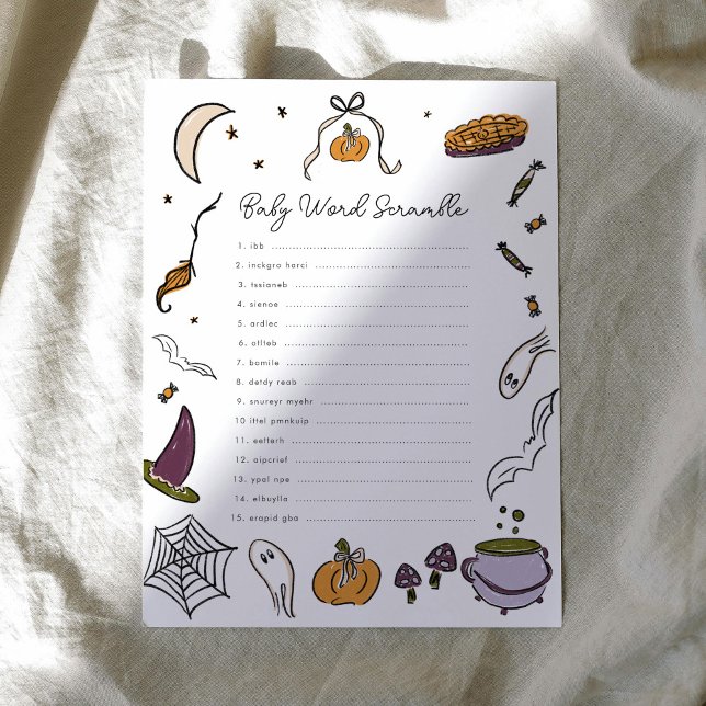 Halloween Word Scramble Baby Showspiel (A Little Boo is Almost Due Halloween Word Scramble Baby Shower Game)