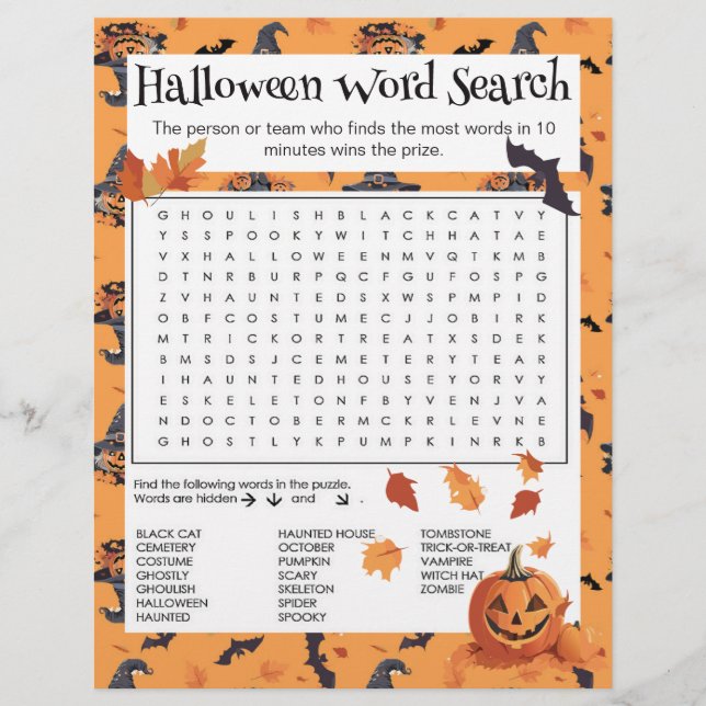 Halloween Word Search Party Briefbogen (Vorderseite)