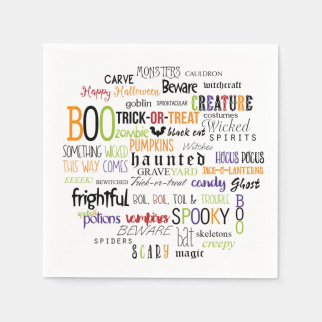 Halloween Worte Typografie Spaß Party Napkins Serviette (Vorderseite)