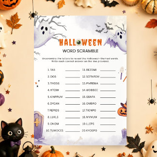 Halloween-Wortverwirrungsspiel | Gruselige Party S Einladung