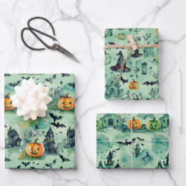Halloween Wrapping Paper Flat Sheet Set 3 Geschenkpapier Set