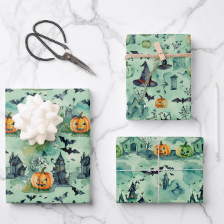 Halloween Wrapping Paper Flat Sheet Set 3 Geschenkpapier Set