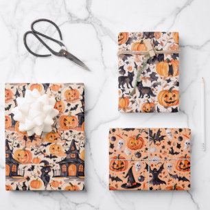 Halloween Wrapping Paper Flat Sheet Set 3 Geschenkpapier Set