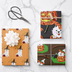 Halloween Wrapping Paper Flat Sheet Set 3 Geschenkpapier Set