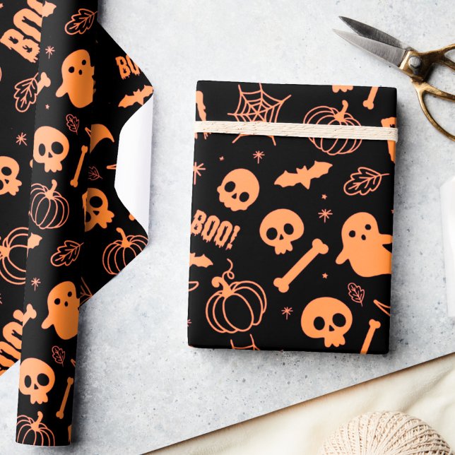 Halloween Wrapping Paper Kids Niedlich Orange Blac Geschenkpapier (Von Creator hochgeladen)