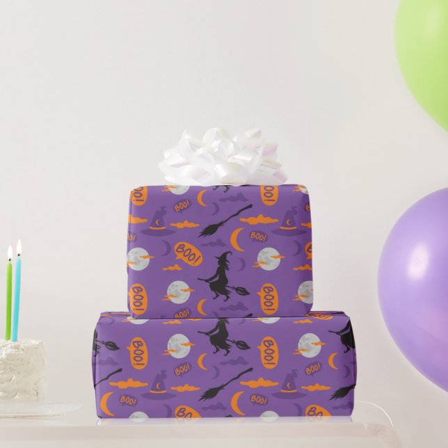 Halloween Wrapping Paper mit Hexe, Broom, Boo! Geschenkpapier (Partygeschenke)