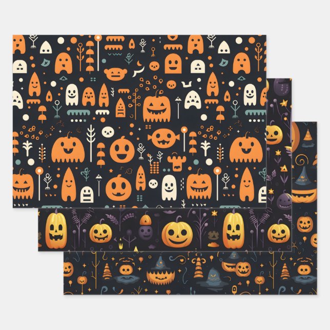 Halloween Wrapping Paper Sheets Set 3 Geschenkpapier Set (Set)