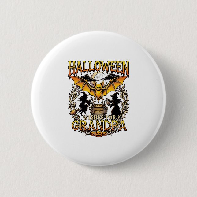 Halloween-Wünsche Opa Fledermaus Hexen Kessel_1 Button (Vorderseite)