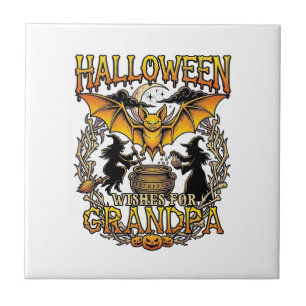 Halloween-Wünsche Opa Fledermaus Hexen Kessel_1 Fliese