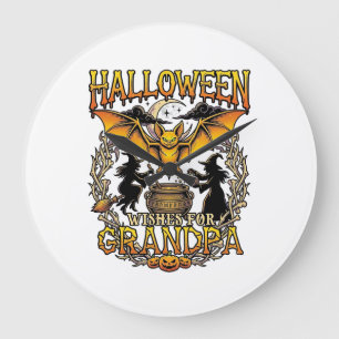 Halloween-Wünsche Opa Fledermaus Hexen Kessel_1 Große Wanduhr