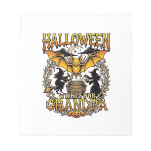 Halloween-Wünsche Opa Fledermaus Hexen-Kessel_1 Notizblock
