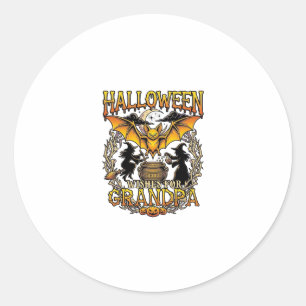 Halloween-Wünsche Opa Fledermaus Hexen Kessel_1 Runder Aufkleber