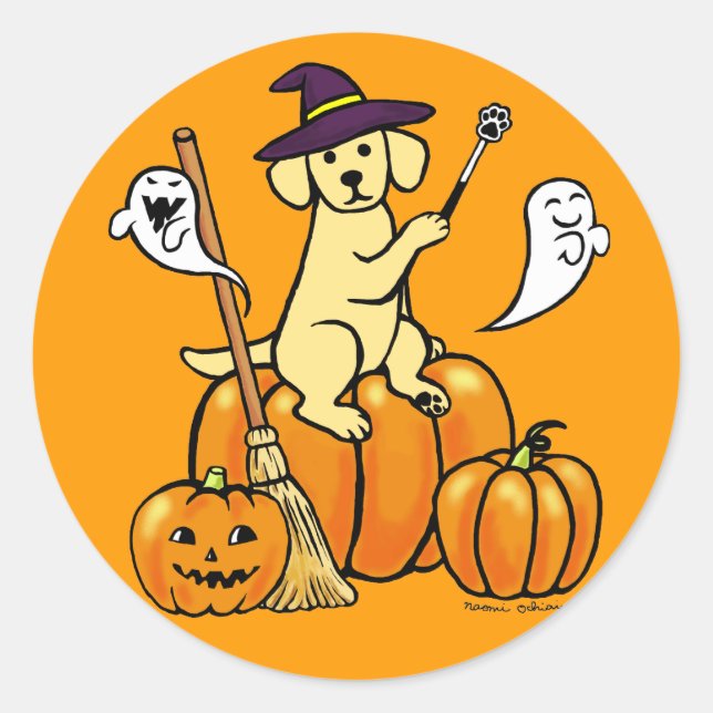 Halloween Yellow Labrador Cartoon 2 Runder Aufkleber (Vorderseite)