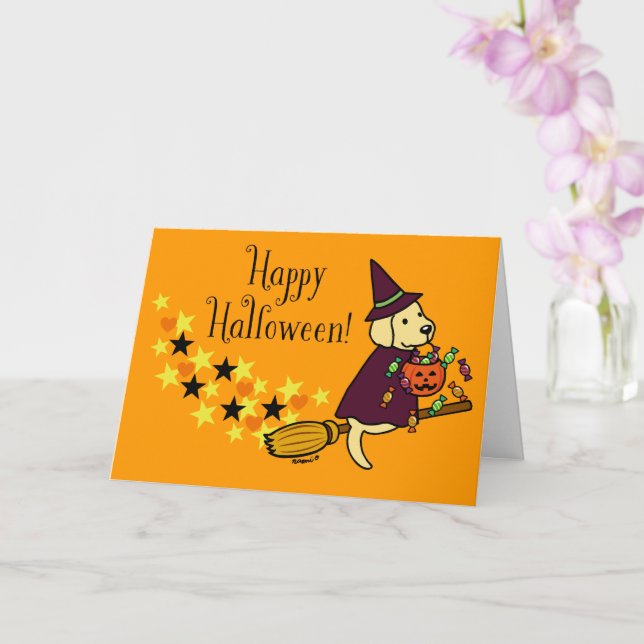 Halloween Yellow Labrador und Broom Karte (Orchidee)
