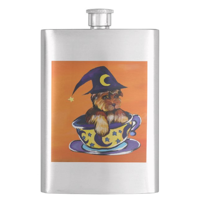 Halloween Yorkie Poo Flachmann (Vorderseite)