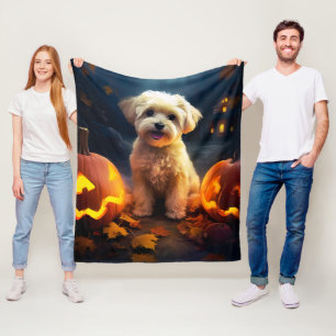 Halloween Yorkipoo mit Pumpkins Beängstigend Fleecedecke