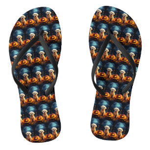 Halloween Yorkipoo mit Pumpkins Beängstigend Flip Flops