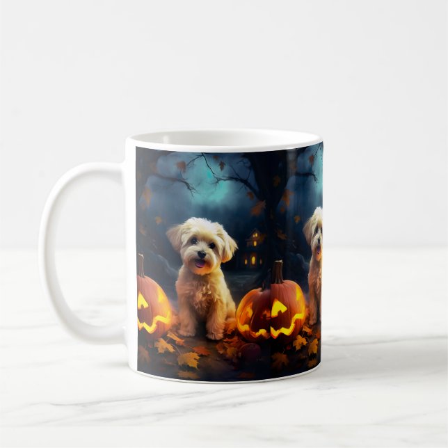 Halloween Yorkipoo mit Pumpkins Beängstigend Kaffeetasse (Links)