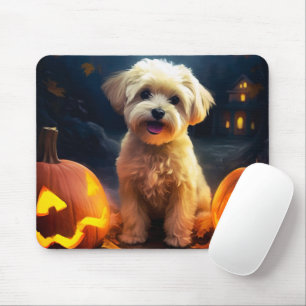 Halloween Yorkipoo mit Pumpkins Beängstigend Mousepad