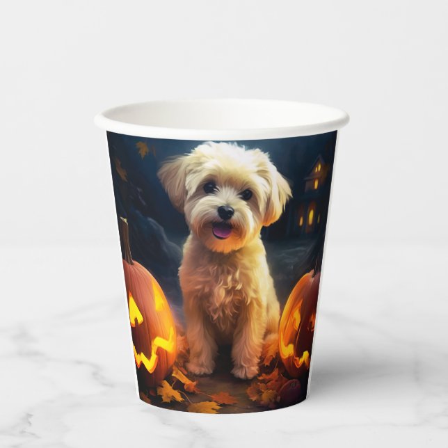 Halloween Yorkipoo mit Pumpkins Beängstigend Pappbecher (Vorderseite)