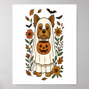 Halloween Yorkshire Terrier Blumen Halloween Poster