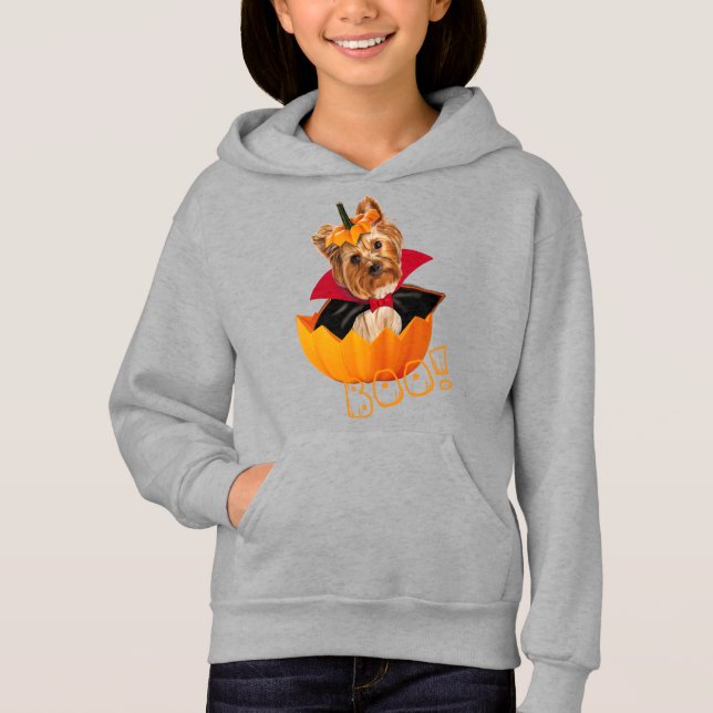 Halloween Yorkshire Terrier Kürbis Dracula Hoodie (Vorderseite)