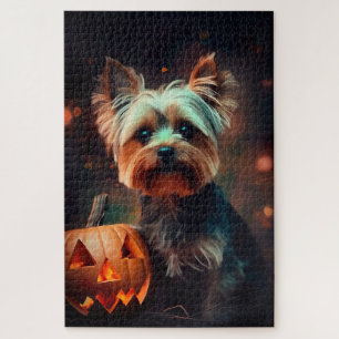 Halloween Yorkshire Terrier mit Kürbissen Gruselig