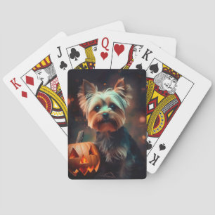 Halloween Yorkshire Terrier mit Kürbissen Gruselig Spielkarten