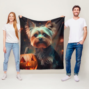 Halloween Yorkshire Terrier mit Pumpkins Beängstig Fleecedecke
