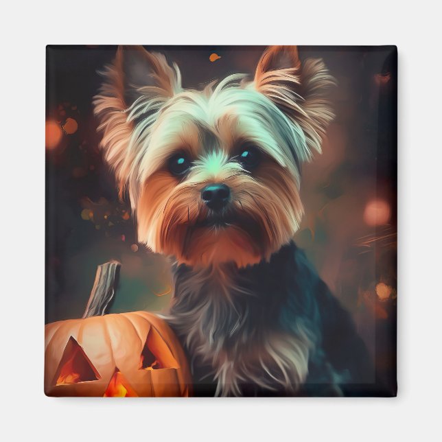Halloween Yorkshire Terrier mit Pumpkins Beängstig Magnet (Vorne)