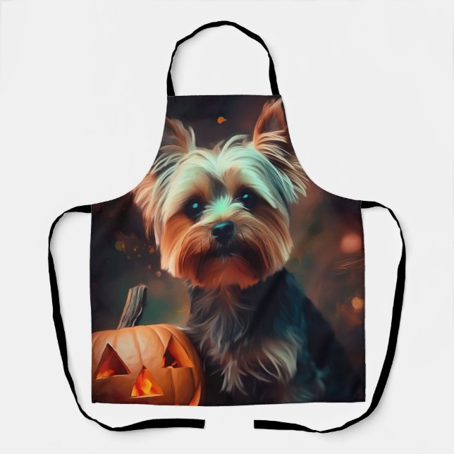 Halloween Yorkshire Terrier mit Pumpkins Beängstig Schürze (Vorderseite)