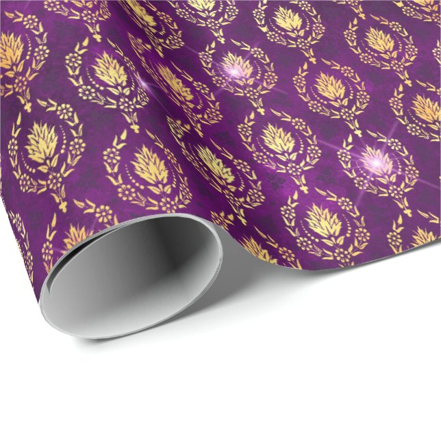 Halloween-Zauber Gold-Lila Muster für BlumenDamast Geschenkpapier (Rolleneckpunkt)