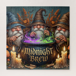 Halloween-Zauberer-Gnome-Mitternachts-Bräu-Kessel