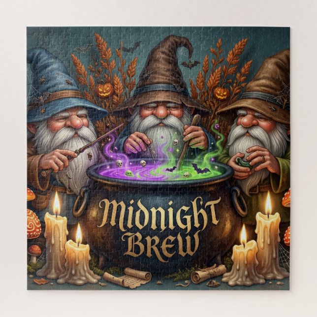 Halloween-Zauberer-Gnome-Mitternachts-Bräu-Kessel (Vertikal)