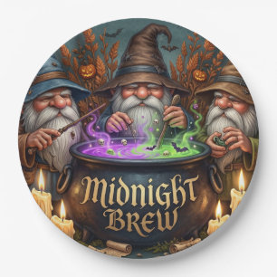 Halloween-Zauberer-Gnome-Mitternachtsbrau-Kessel Pappteller