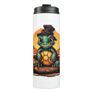 Halloween-Zauberturtle mit Hut im Herbst Thermosbecher