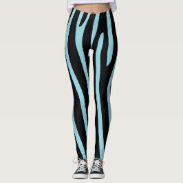Halloween Zebra Stripes Black & Light Blue Leggings
