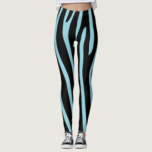 Halloween Zebra Stripes Black & Light Blue Leggings (Vorderseite)
