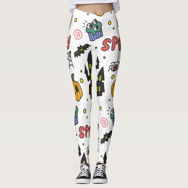 Halloween-Zeichen: Flüchtiges nahtloses Muster Leggings (Vorderseite)