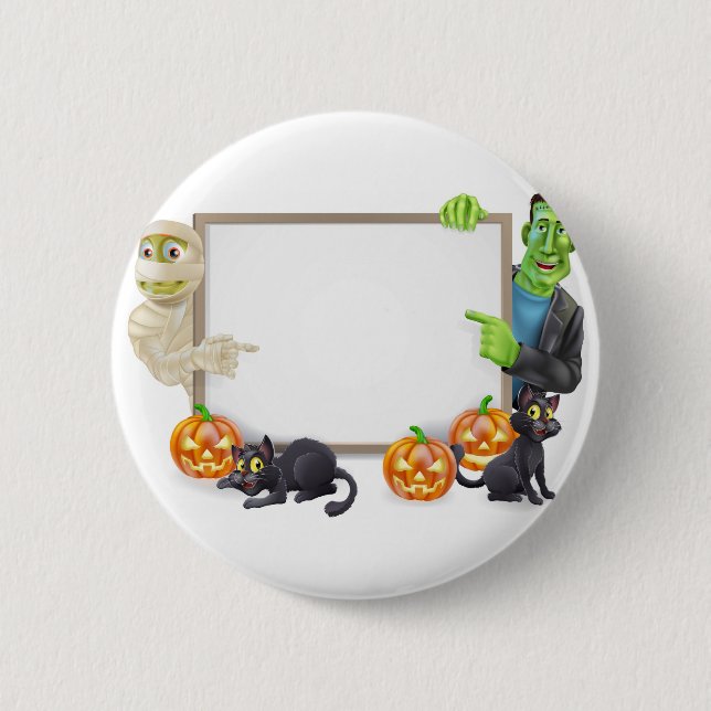 Halloween-Zeichen mit Mama und Frankenstein Button (Vorderseite)